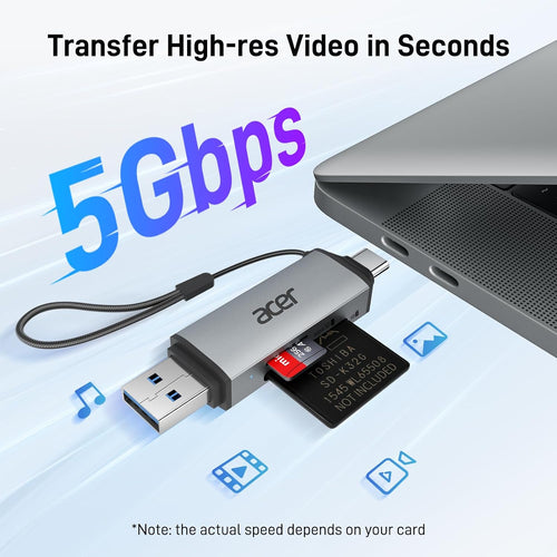 acer SD Card Reader USB C. Dual Slots USB Type C to Micro SD Card Adapter | Memory Card Reader for MicroSD. SDHC. SDXC. Compatible with Laptop. PC. iPhone16/15. MacBook Pro/Air. iPad Pro. Android