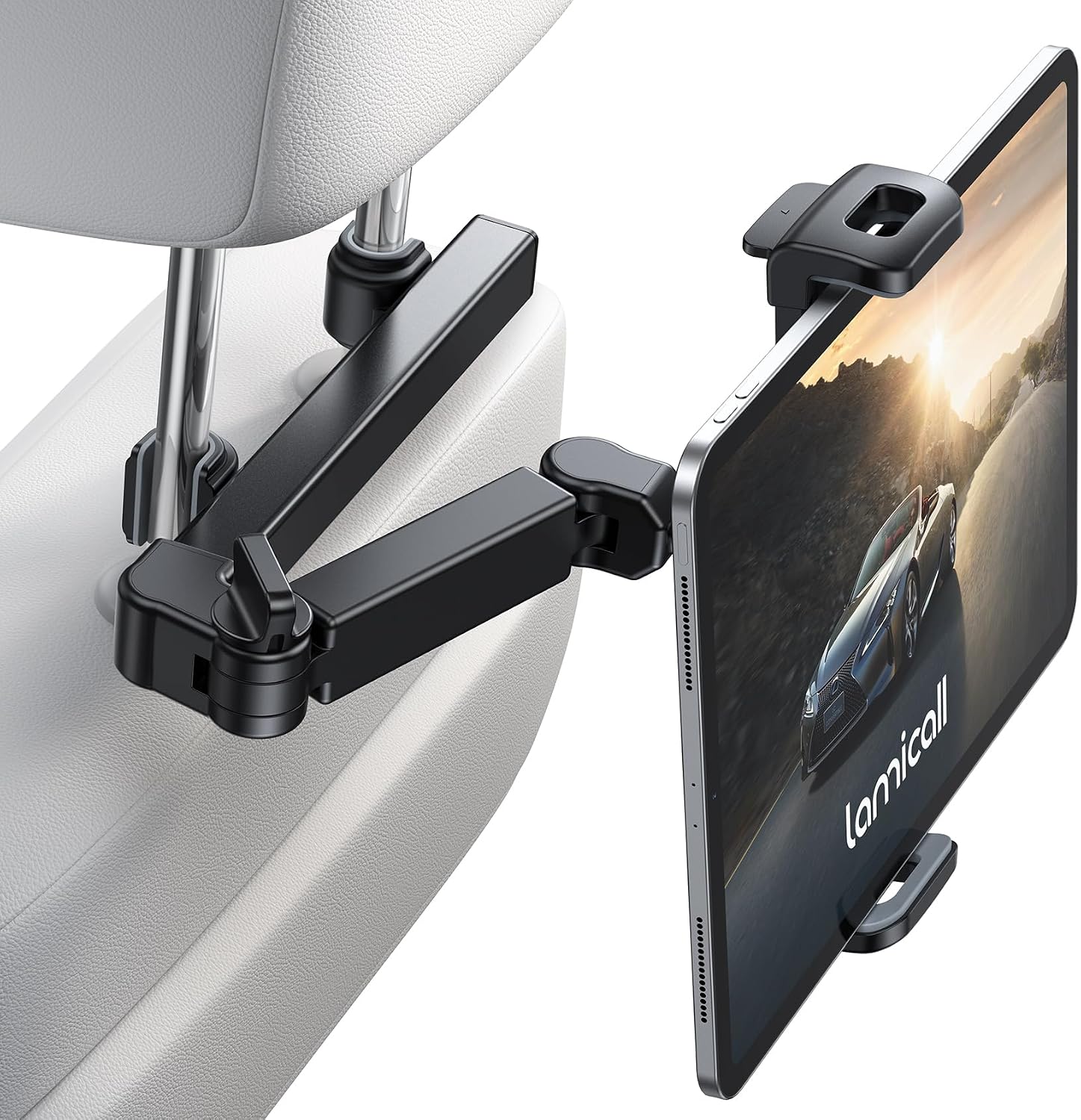 Lamicall Car Headrest Tablet Holder. 3 in 1 Extension Adjustable Arm | Tablet Car Mount for Back Seat. Gifts Road Trip Essentials for Kids. for 4.7-11 Devices. iPad Pro Air Mini. Galaxy. Fire HD