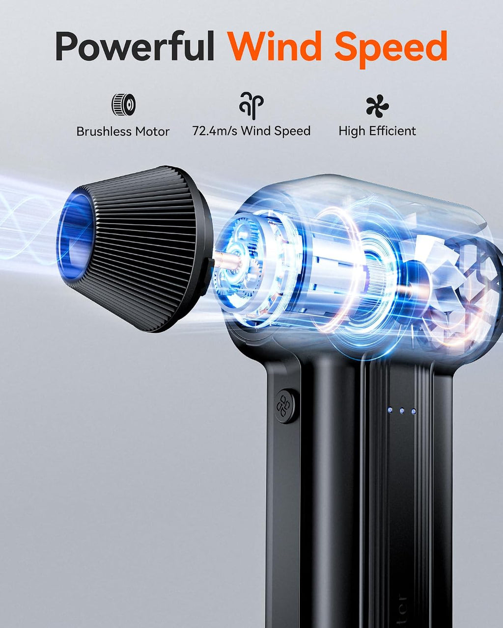WOLFBOX MF60 Compressed Air Duster. 3-Speed Adjustable. Electric. Cordless | 110.000 RPM. Rechargeable. Air Blower. Fast Charging. PC Keyboard Cleaning. Car. Home. Black. 0.5 lb Lightweight