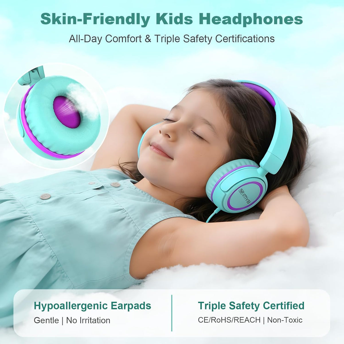 IMYB V1 Kids Headphones. 85dB Wired for School. Toddler 2-12 Boys Girls | Adjustable Foldable Durable Cord. iPad Kindle Tablet Chromebook 3.5mm Ov-Ear for Teens Travel Plane (Green)