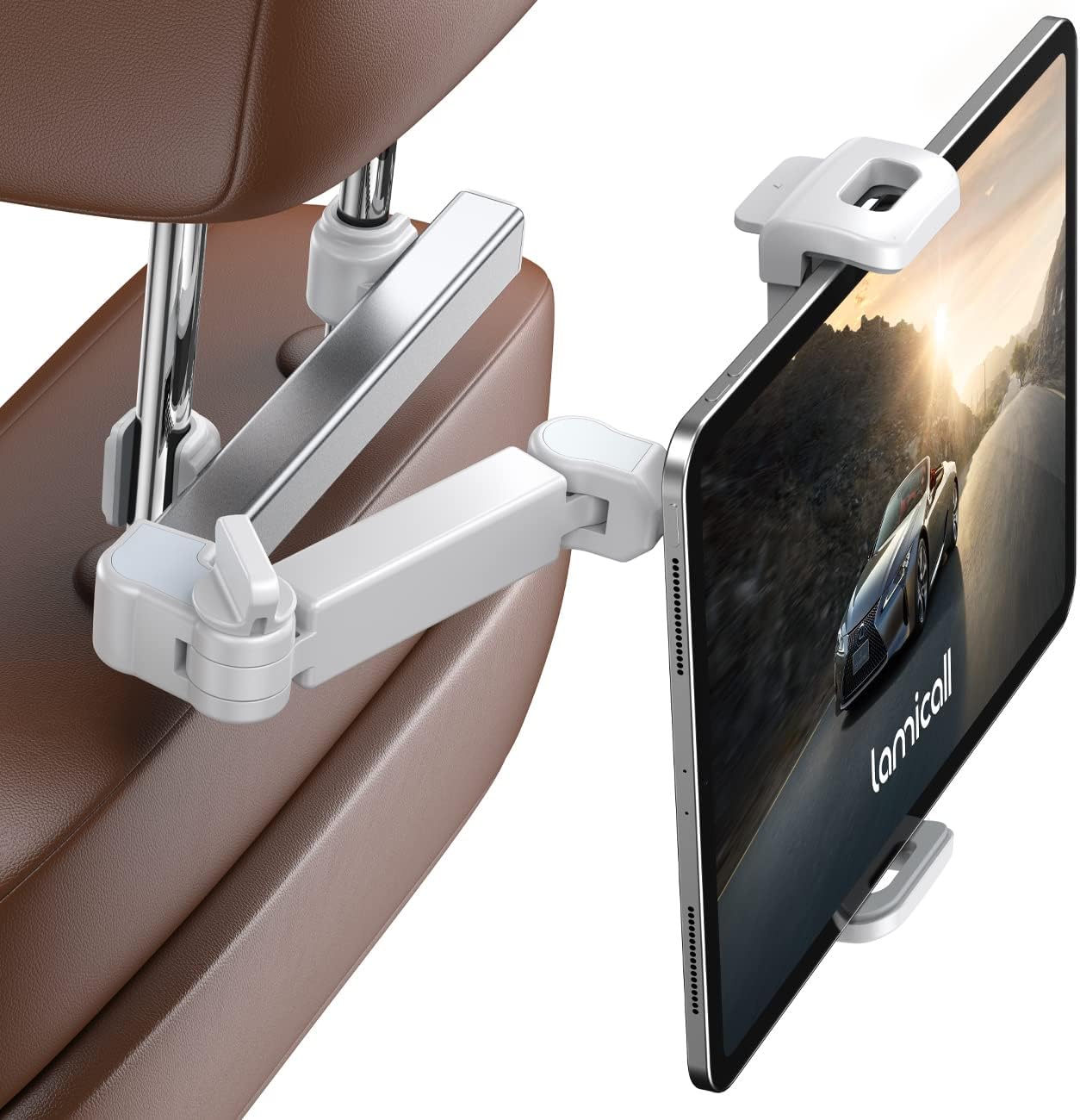 Lamicall Car Headrest Tablet Holder. 3 in 1 Extension Adjustable Arm | Tablet Car Mount for Back Seat. Gifts Road Trip Essentials for Kids. for 4.7-11 Devices. iPad Pro Air Mini. Galaxy. Fire HD