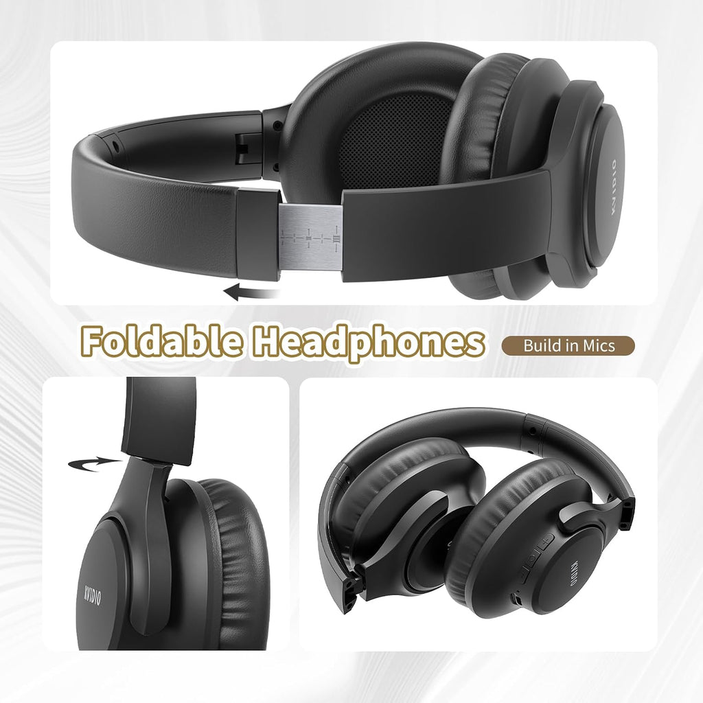 KVIDIO Bluetooth Headphones Wireless Over Ear Headsets 65H Playtime | Deep Bass. HiFi Stereo. Bluetooth 6.0. Microphone. Comfortable Fit. Foldable. Lightweight. Low Latency for Travel Home Office