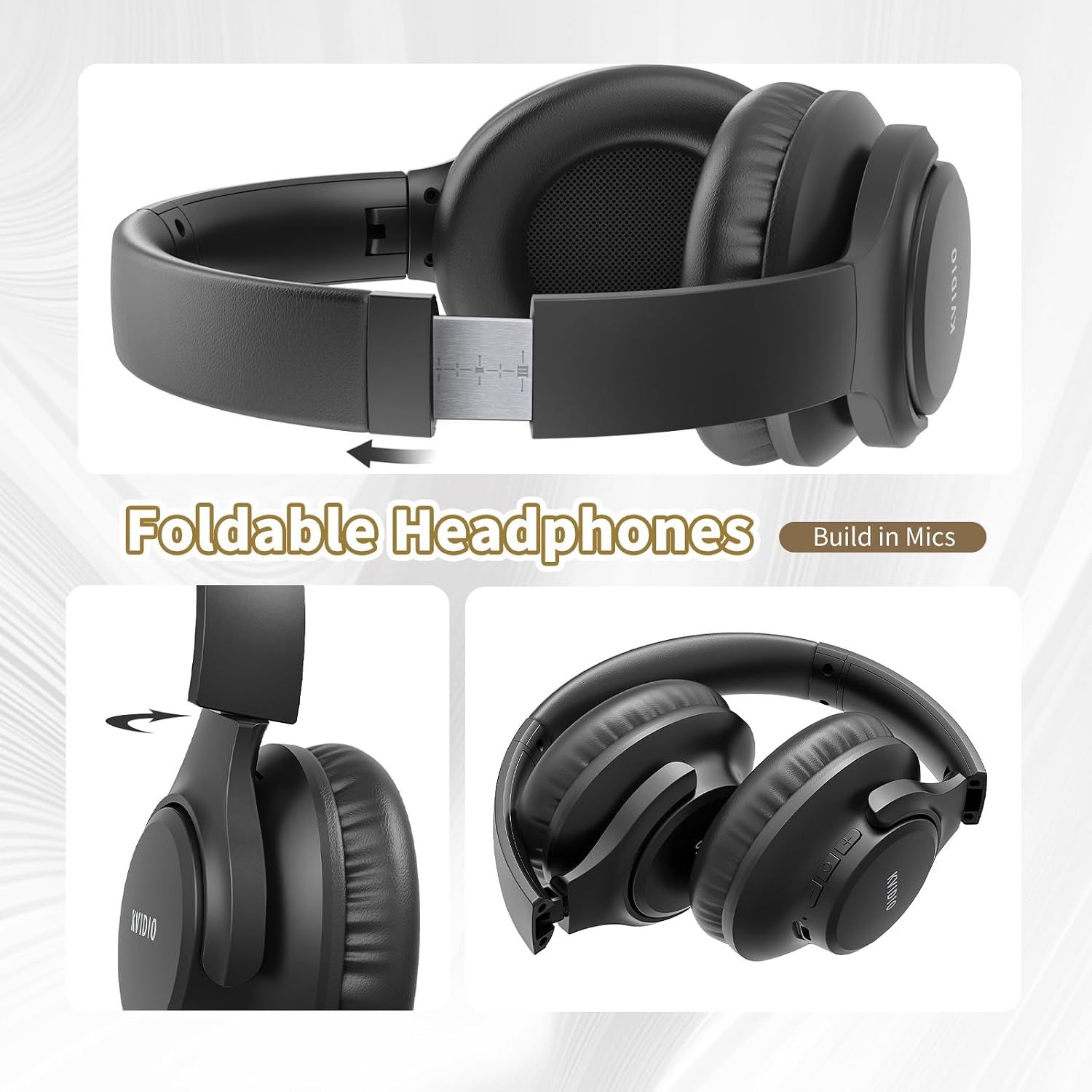 KVIDIO Bluetooth Headphones Wireless Over Ear Headsets 65H Playtime | Deep Bass. HiFi Stereo. Bluetooth 6.0. Microphone. Comfortable Fit. Foldable. Lightweight. Low Latency for Travel Home Office
