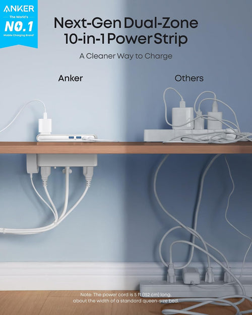 Anker Nano Power Strip. Desk Clamp. 70W Max. 1500J Surge Protector. 2 USB C | 6AC 5ft Extension Cord. Outlet Extender Desk Organizer Gaming Accessories Home Office Essentials. Fit 0.6~1.8'' Tabletop Edge