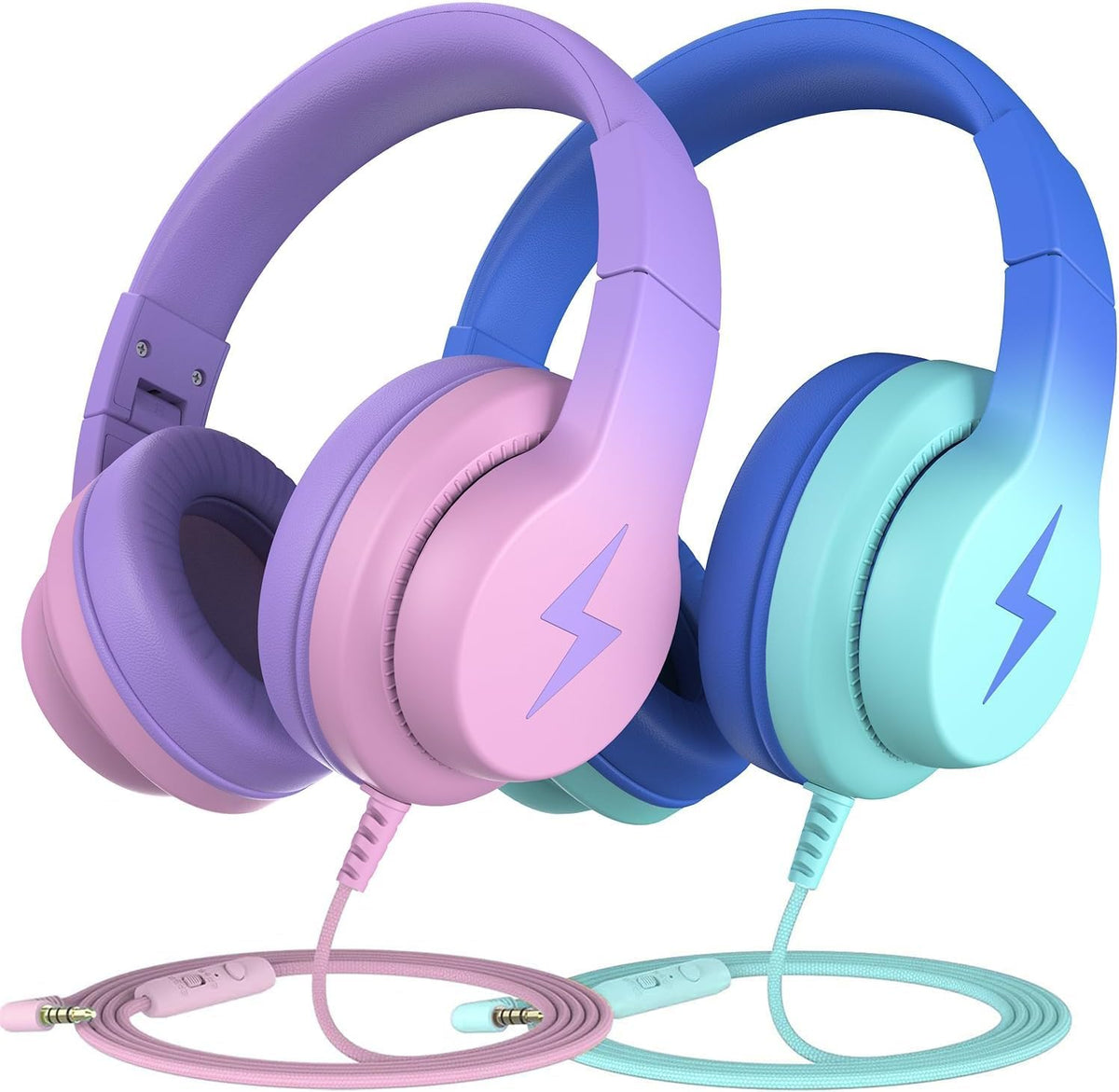 Candy Bila Wired Kids Headphones for School. Over-Ear for Boys Girls | Volume Limiter 85/94dB. HD Stereo Sound. Microphone and Wired Control.Foldable Design. Gradient Purple