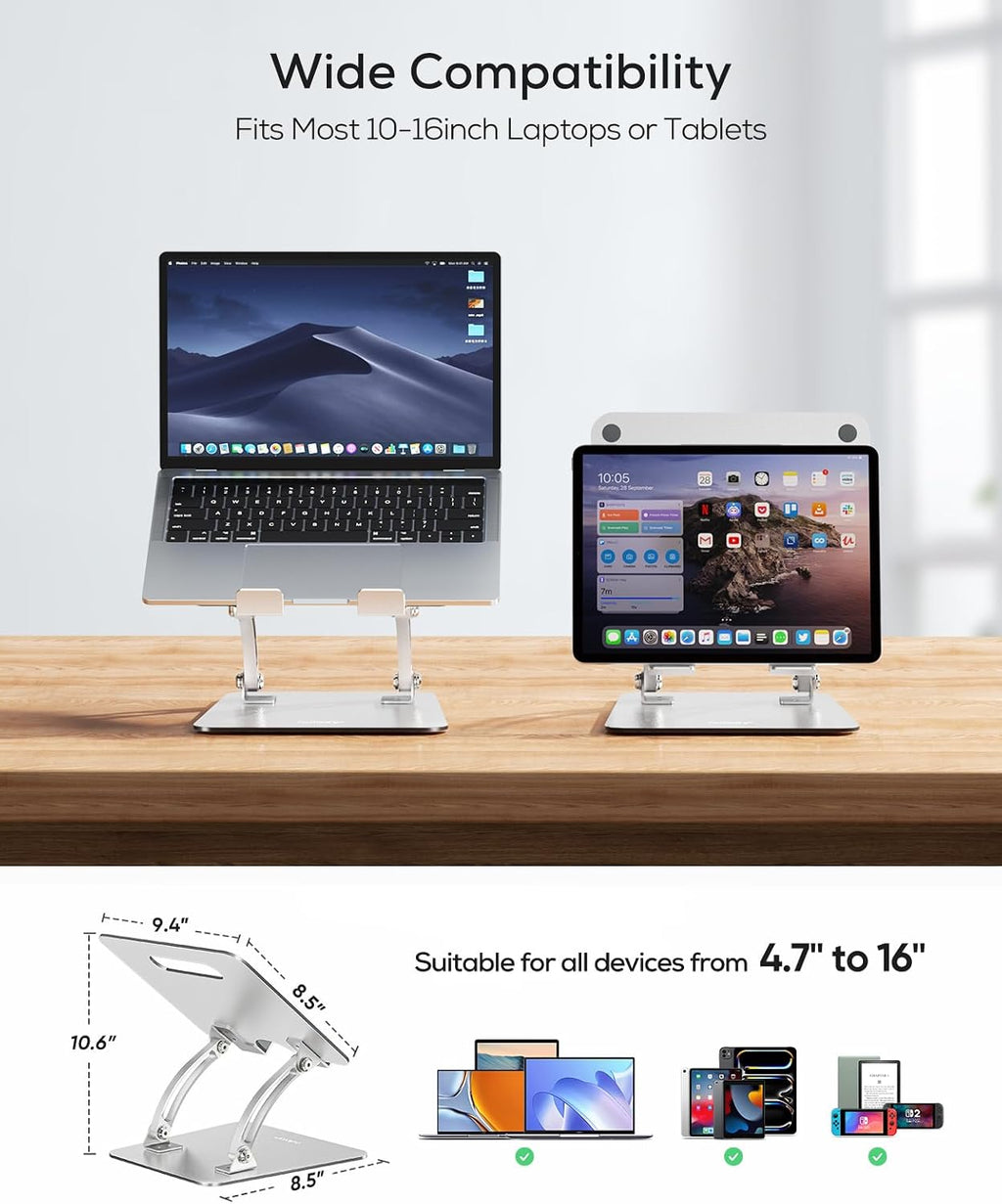 Nulaxy Ergonomic Adjustable Laptop Stand for Desk. Dual Foldable Computer Riser with Advanced Heat-Vent. Heavy-Duty Portable Notebook Holder for Posture Correction. Compatible with Mac 10-16 Laptops