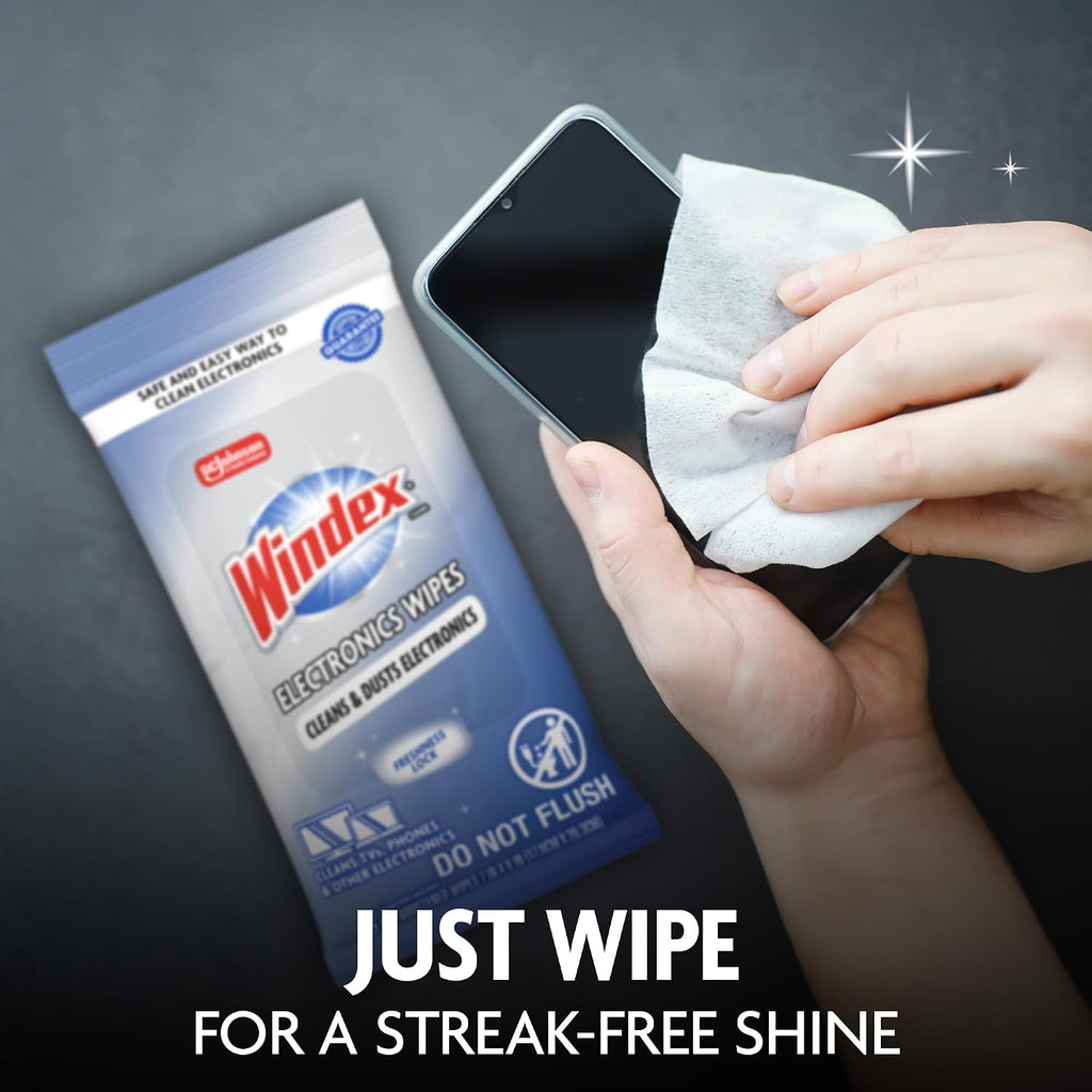 Windex Electronic Cleaning Wipes. Anti-Static & Ammonia-Free. 25 Count | Pre-Moistened Wipes for Monitors. Computer Screens. Laptops. TVs. Phones & More. Resealable Pack with Freshness Lock