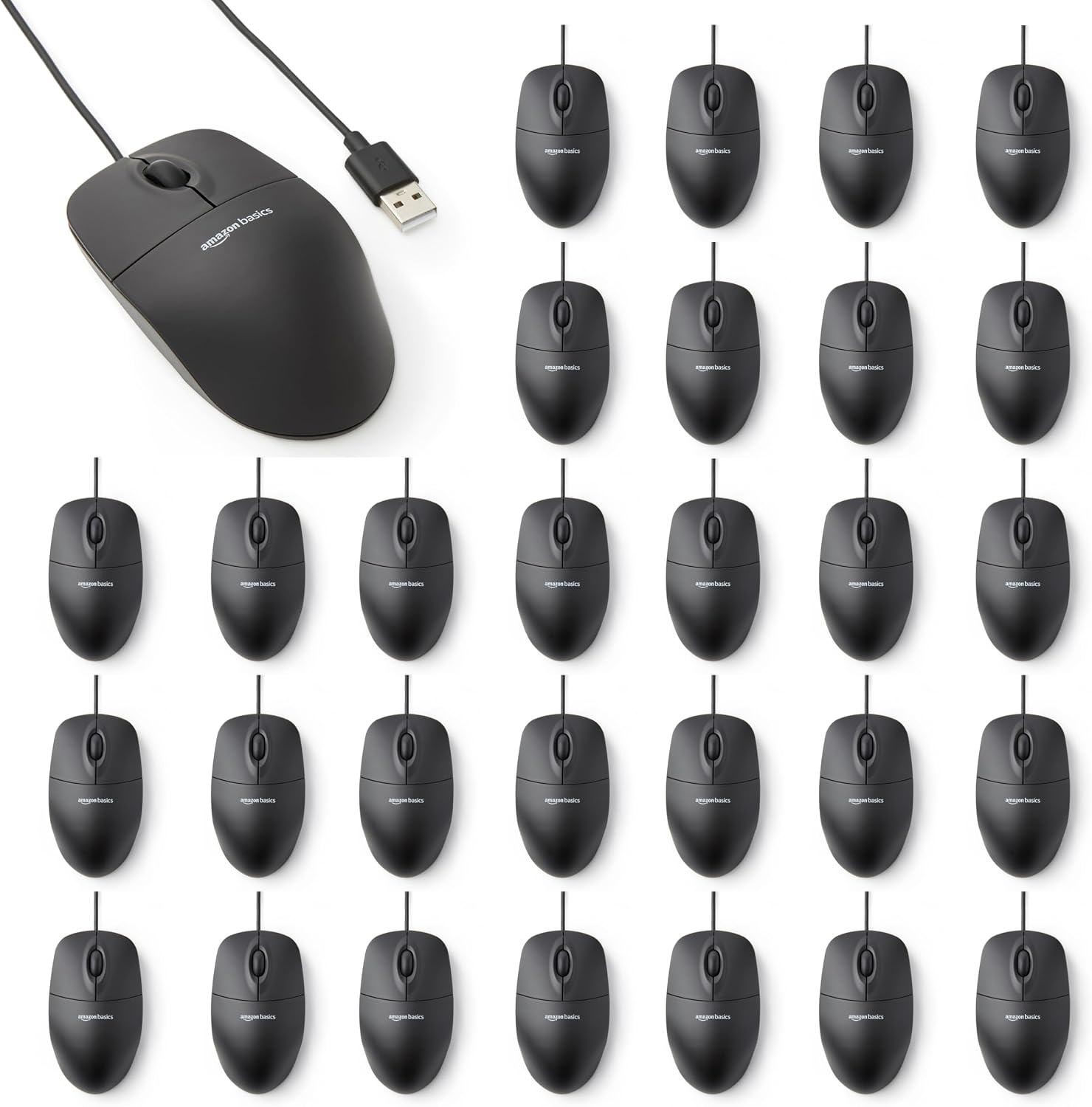 Amazon Basics 3-Button USB Wired Mouse with Responsive Tracking. Plug & Play. Compatible with Windows and Mac. Black
