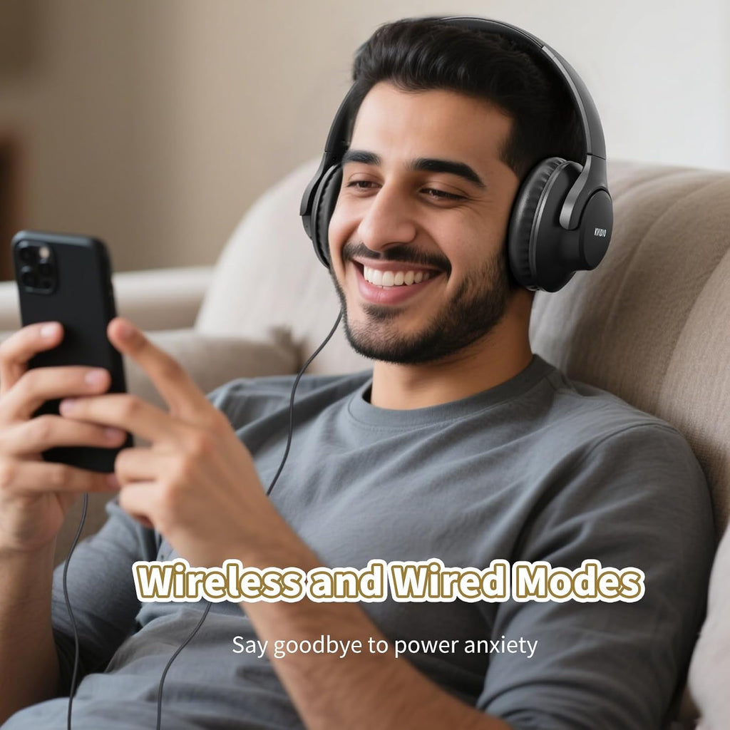 KVIDIO Bluetooth Headphones Wireless Over Ear Headsets 65H Playtime | Deep Bass. HiFi Stereo. Bluetooth 6.0. Microphone. Comfortable Fit. Foldable. Lightweight. Low Latency for Travel Home Office