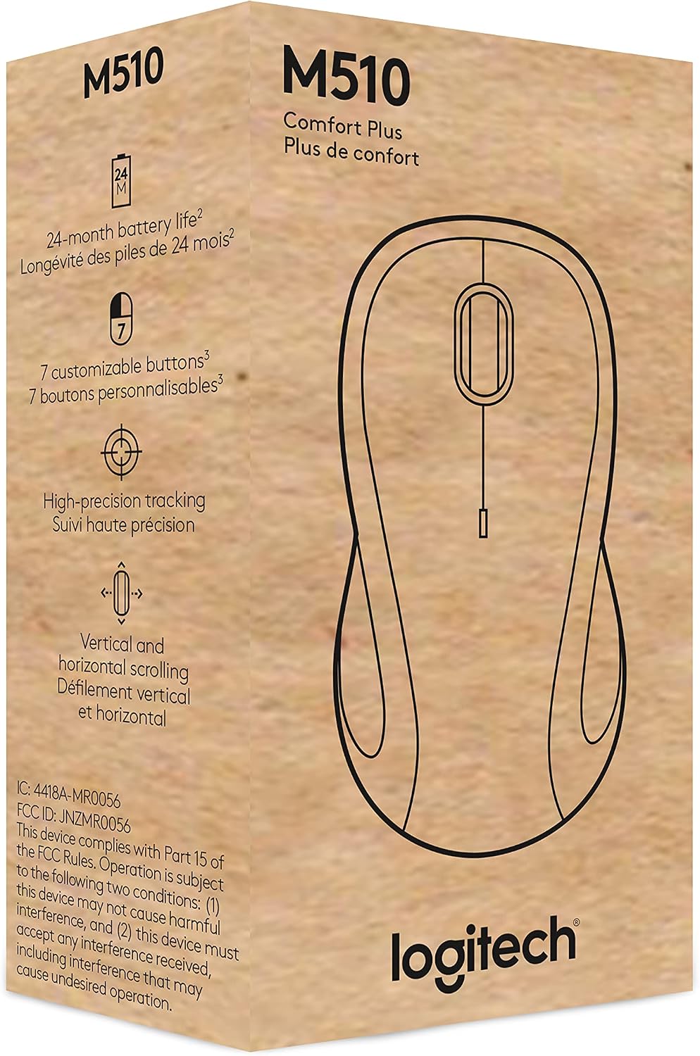 Logitech M510 Full Size Ambidextrous 2.4 GHz Wireless Mouse | 2.4 GHz USB-A Nano Receiver. tilt-to-scroll function. 2-year battery life. Windows Mac Linux compatible. certified for Chrome