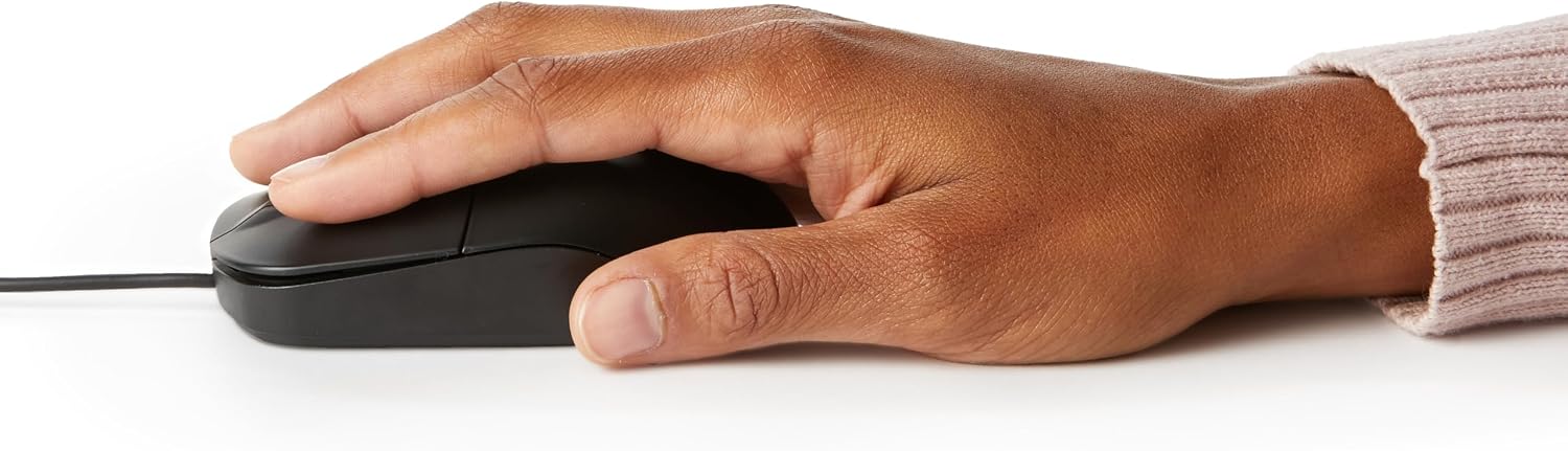 Amazon Basics 3-Button USB Wired Mouse with Responsive Tracking. Plug & Play. Compatible with Windows and Mac. Black