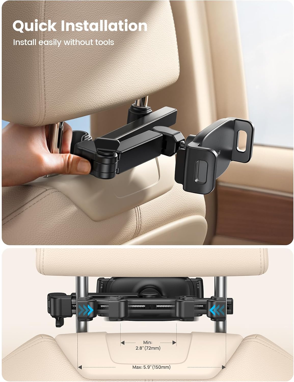 Lamicall Car Headrest Tablet Holder. 3 in 1 Extension Adjustable Arm | Tablet Car Mount for Back Seat. Gifts Road Trip Essentials for Kids. for 4.7-11 Devices. iPad Pro Air Mini. Galaxy. Fire HD