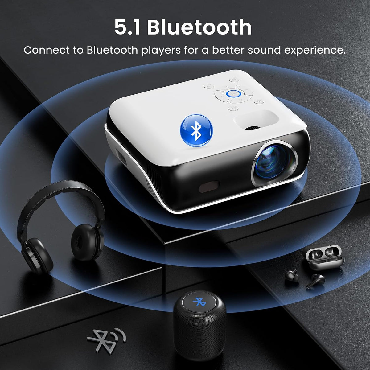 HAPPRUN Native 1080P Outdoor Smart Projector-Standard | Native 1080P • Mini & Portable • Easy Setup • Built-in Speaker • Indoor & Outdoor • Phone. Laptop & PS5 Compatible