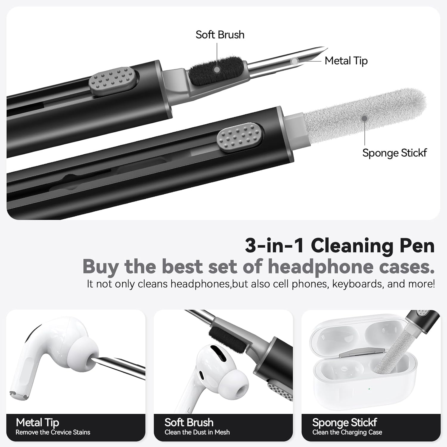 Ljusmicker for AirPods Pro 3 Case 2025 with Cleaner Kit.Black | Soft Silicone Protective Cover for Apple AirPod Pro 3rd Generation Case with Keychain for Women Men.Shockproof