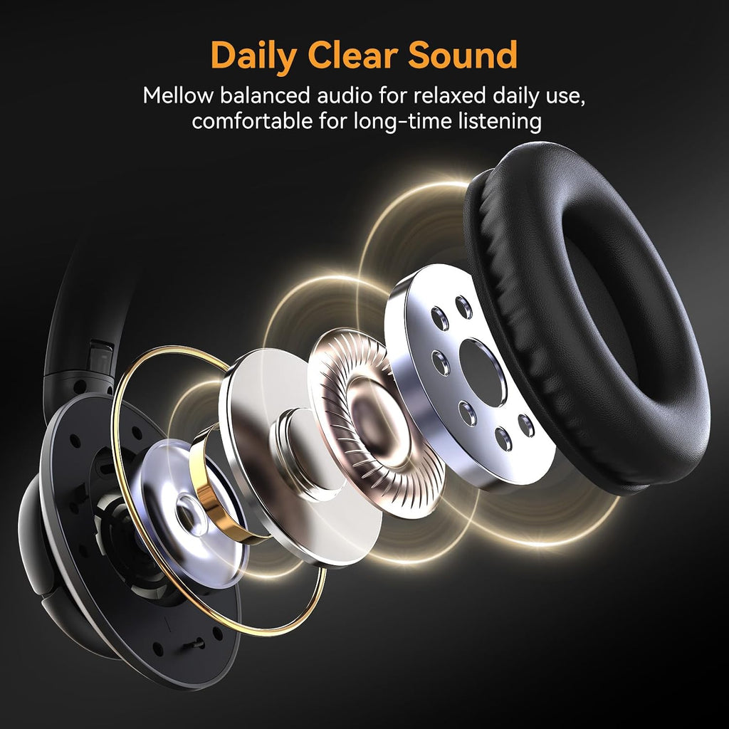 Wired Headphones with Mic. 3.5mm Headphones Volume Control for School Black | Wired Over Ear Foldable Corded Headphones for Teens Classroom Travel Airplane. 4.9ft Tangle-Free Cord for Tablet Laptop Phone