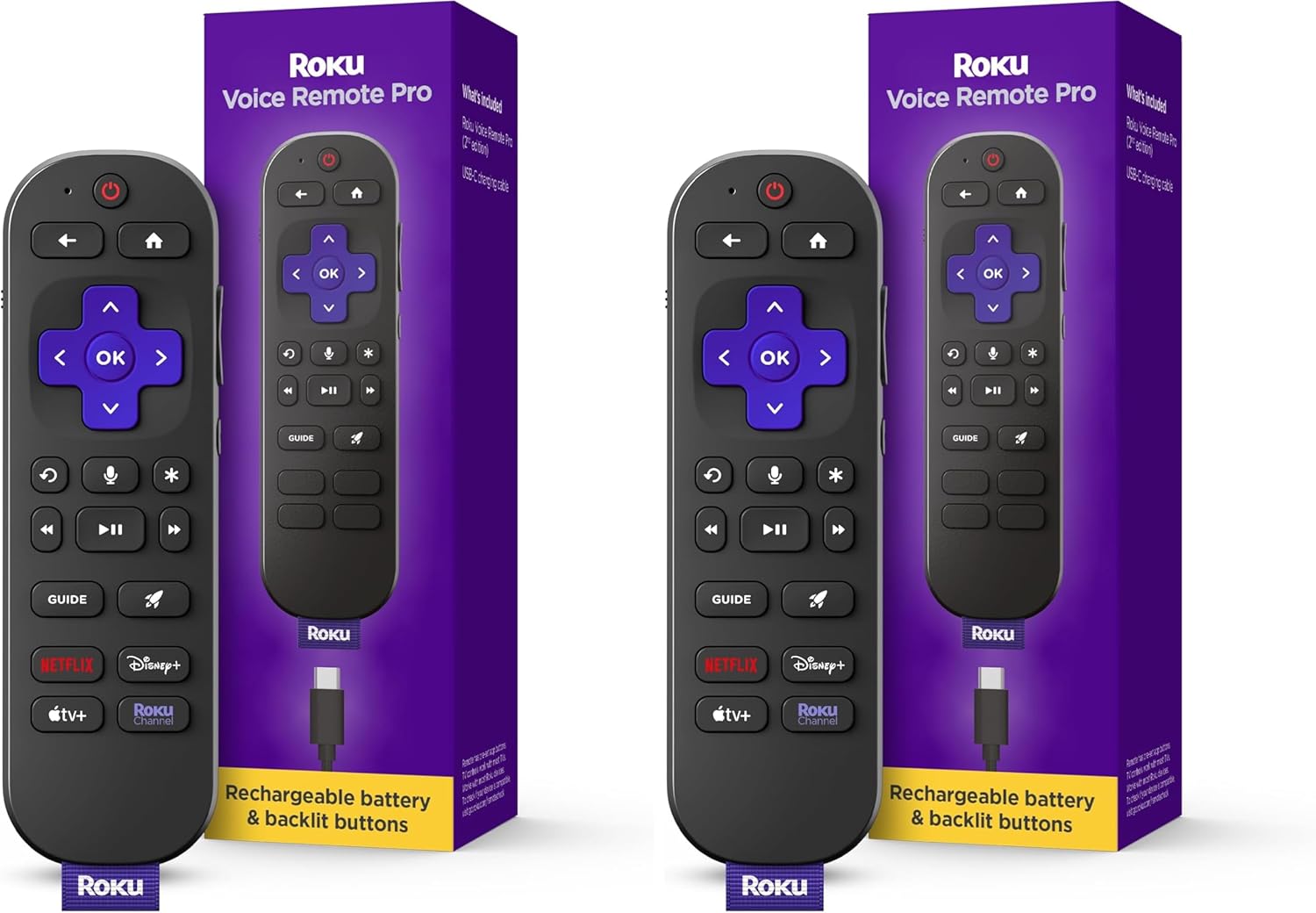 Roku Voice Remote Pro (2nd Ed.). TV Remote Control with Backlit Buttons | Hands-free Voice Controls. Rechargeable. & Lost Remote Finder - Replacement Compatible with All Roku TV. Players & Audio
