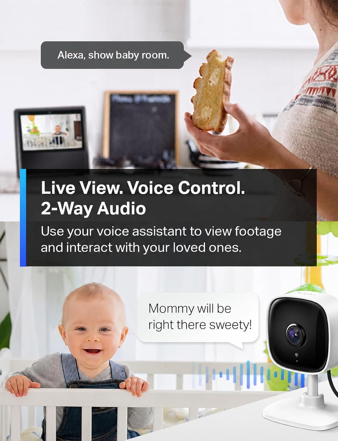 TP-Link Tapo 1080P Indoor Security Camera for Baby Monitor. Dog Camera w/Motion Detection. 2-Way Audio Siren. Night Vision. Cloud & SD Card Storage. Works w/Alexa & Google Home (Tapo C100)