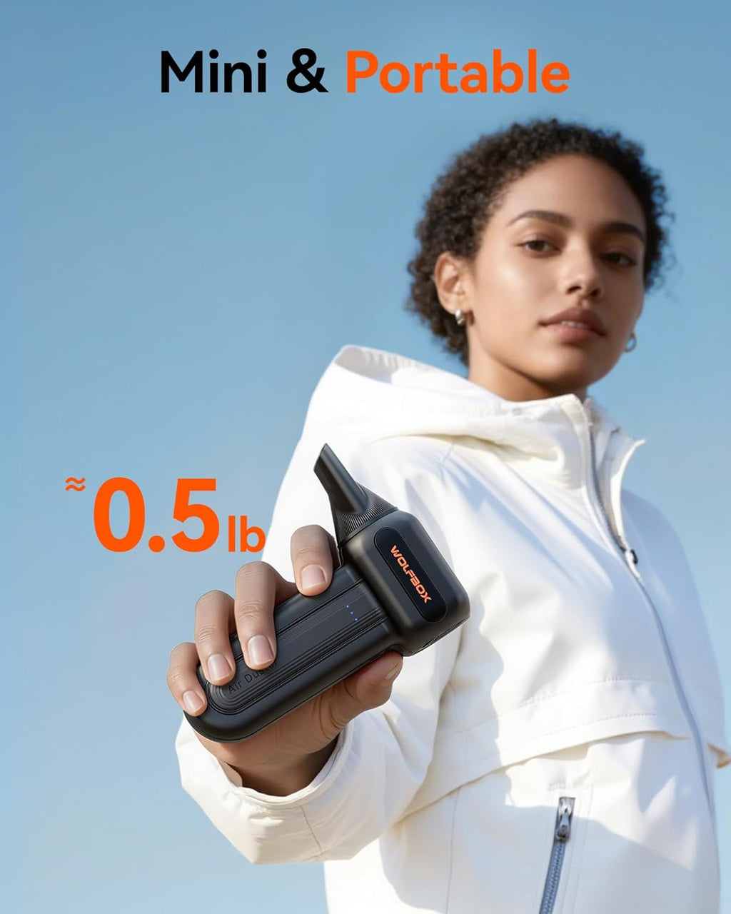 WOLFBOX MF60 Compressed Air Duster. 3-Speed Adjustable. Electric. Cordless | 110.000 RPM. Rechargeable. Air Blower. Fast Charging. PC Keyboard Cleaning. Car. Home. Black. 0.5 lb Lightweight