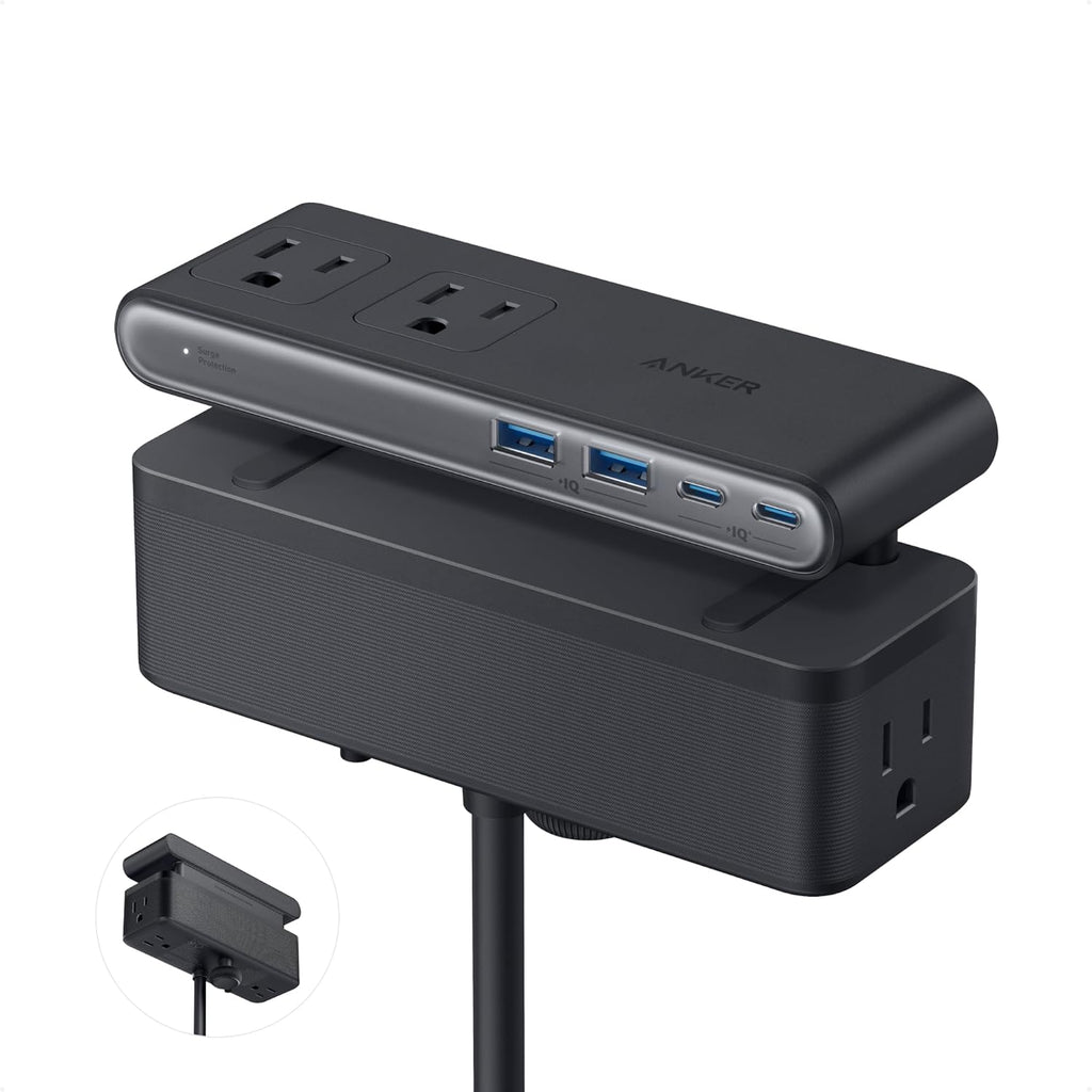 Anker Nano Power Strip. Desk Clamp. 70W Max. 1500J Surge Protector. 2 USB C | 6AC 5ft Extension Cord. Outlet Extender Desk Organizer Gaming Accessories Home Office Essentials. Fit 0.6~1.8'' Tabletop Edge