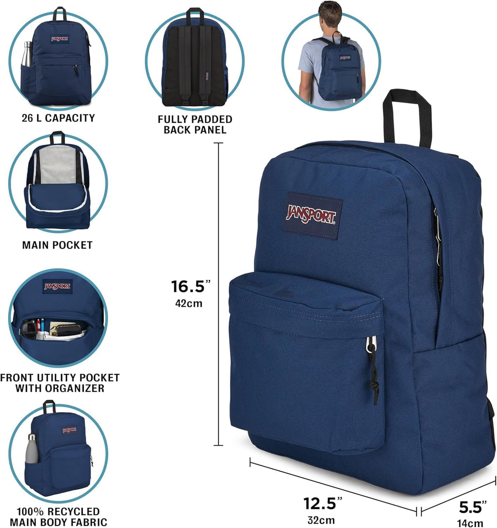 Amazon.com | JanSport SuperBreak Plus Backpack with Padded 15-inch Laptop Sleeve and Integrated Bottle Pocket - Spacious and Durable Daypack for Work and Travel - Black | Casual Daypacks