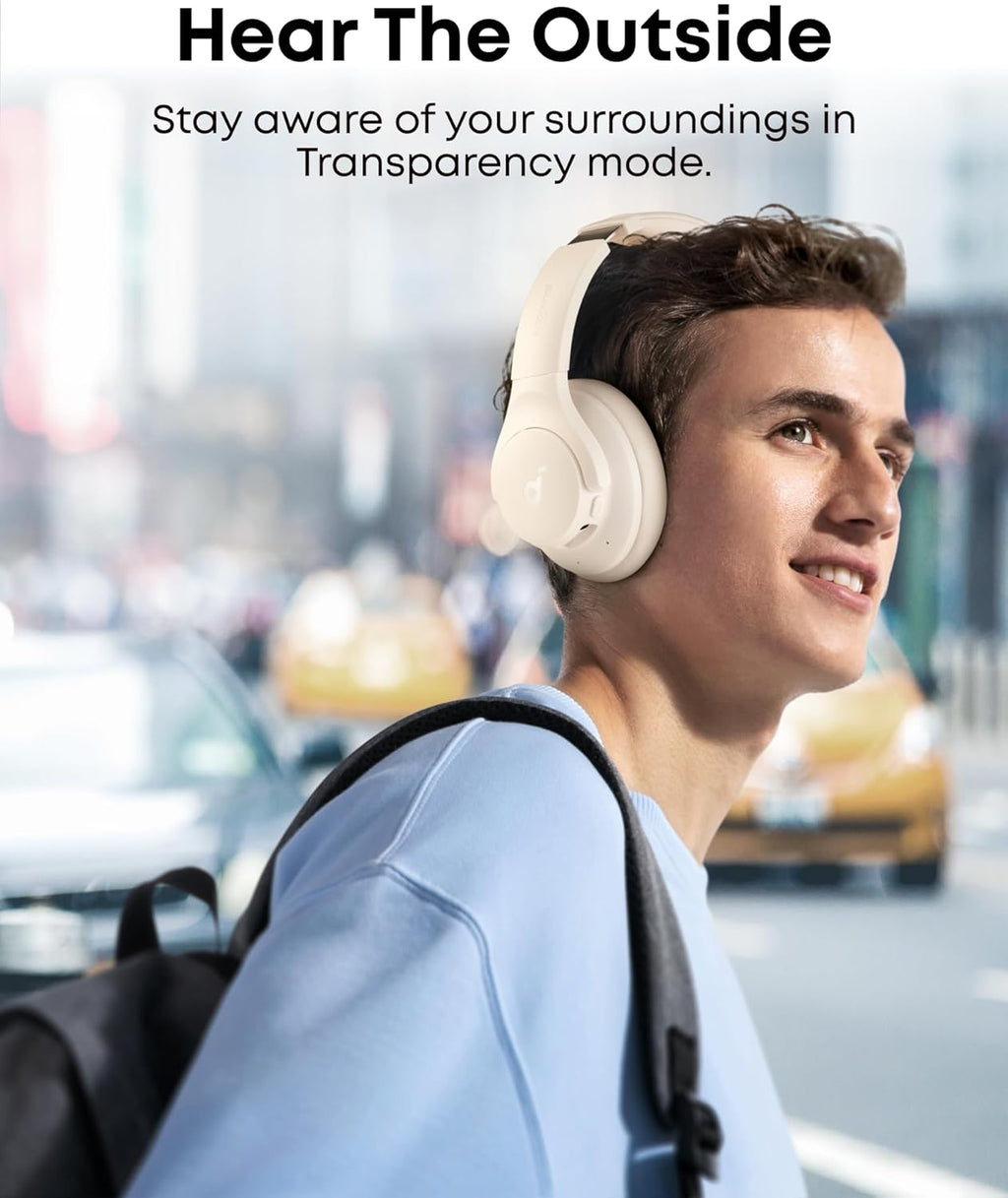 Soundcore by Anker Q20i Hybrid Active Noise Cancelling Headphones. White | Over-Ear. Bluetooth. 40H ANC Playtime. Hi-Res Audio. Big Bass. Transparency Mode. Customize via App. Travel. Home. Office