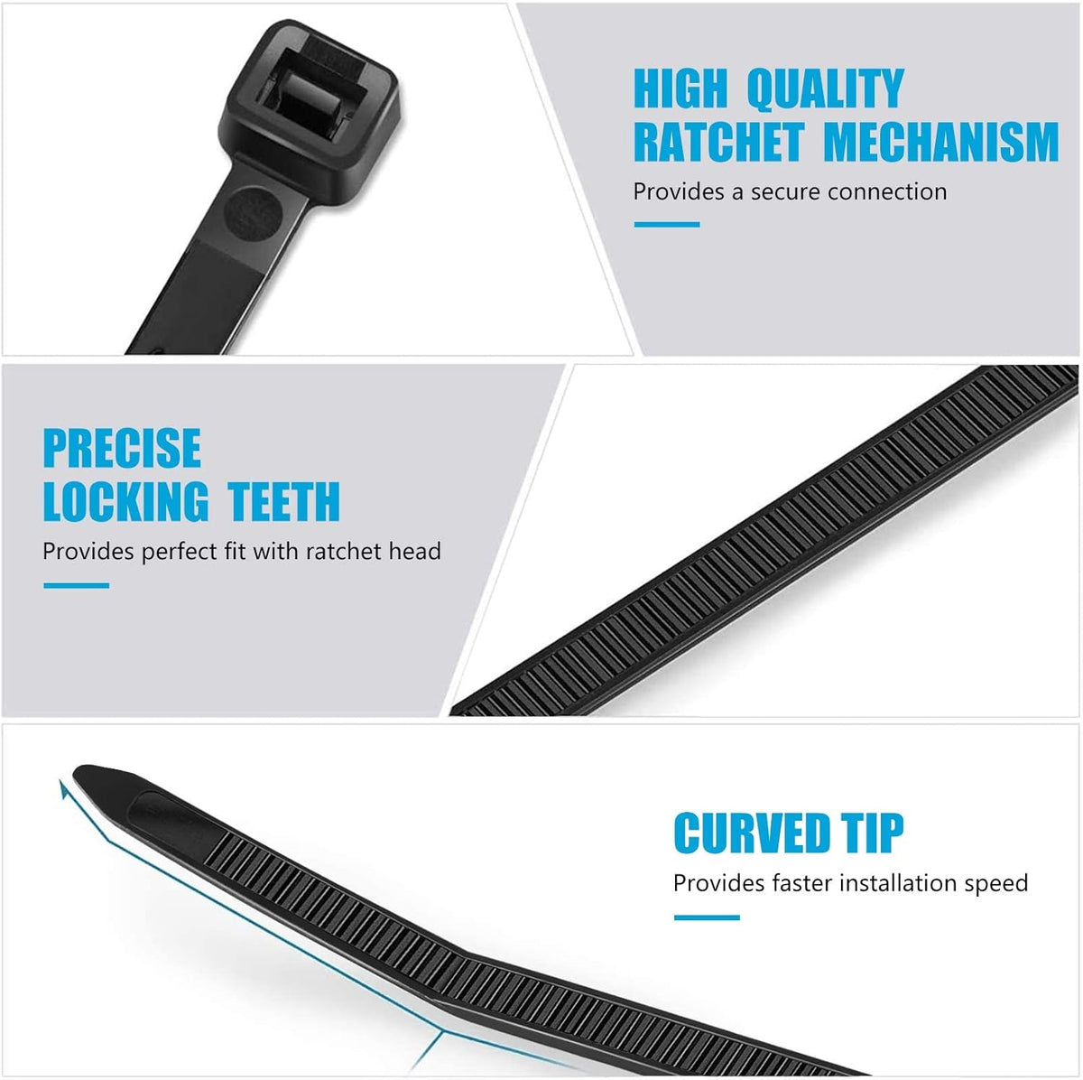 Zip Ties 8 inch (100 Pack). 40lbs Tensile Strength. Black Cable Ties. Wire Ties for indoor and outdoor use. by Skalon