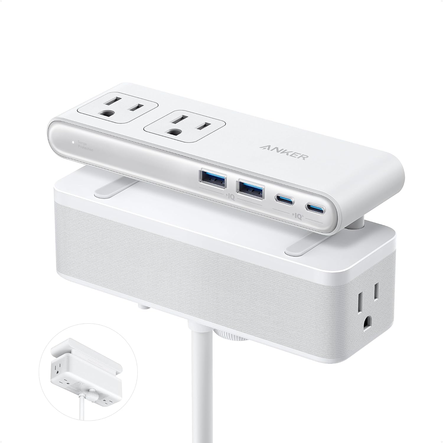 Anker Nano Power Strip. Desk Clamp. 70W Max. 1500J Surge Protector. 2 USB C | 6AC 5ft Extension Cord. Outlet Extender Desk Organizer Gaming Accessories Home Office Essentials. Fit 0.6~1.8'' Tabletop Edge