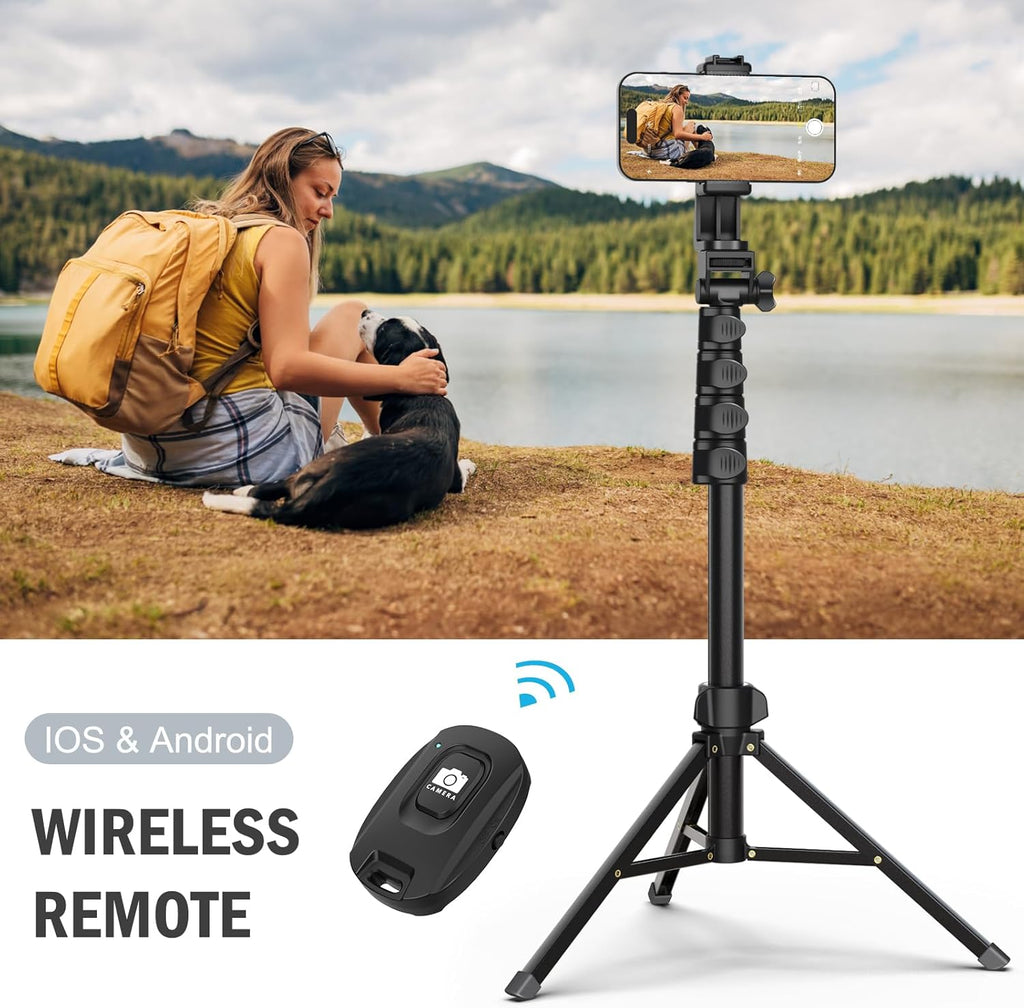 Liphisy 64 Tripod for Cell Phone & Camera with Remote and Phone Holder | Sturdy & Stable Height Adjustable Multi-Angle Shot Selfie Stick Tripod for Video Recording