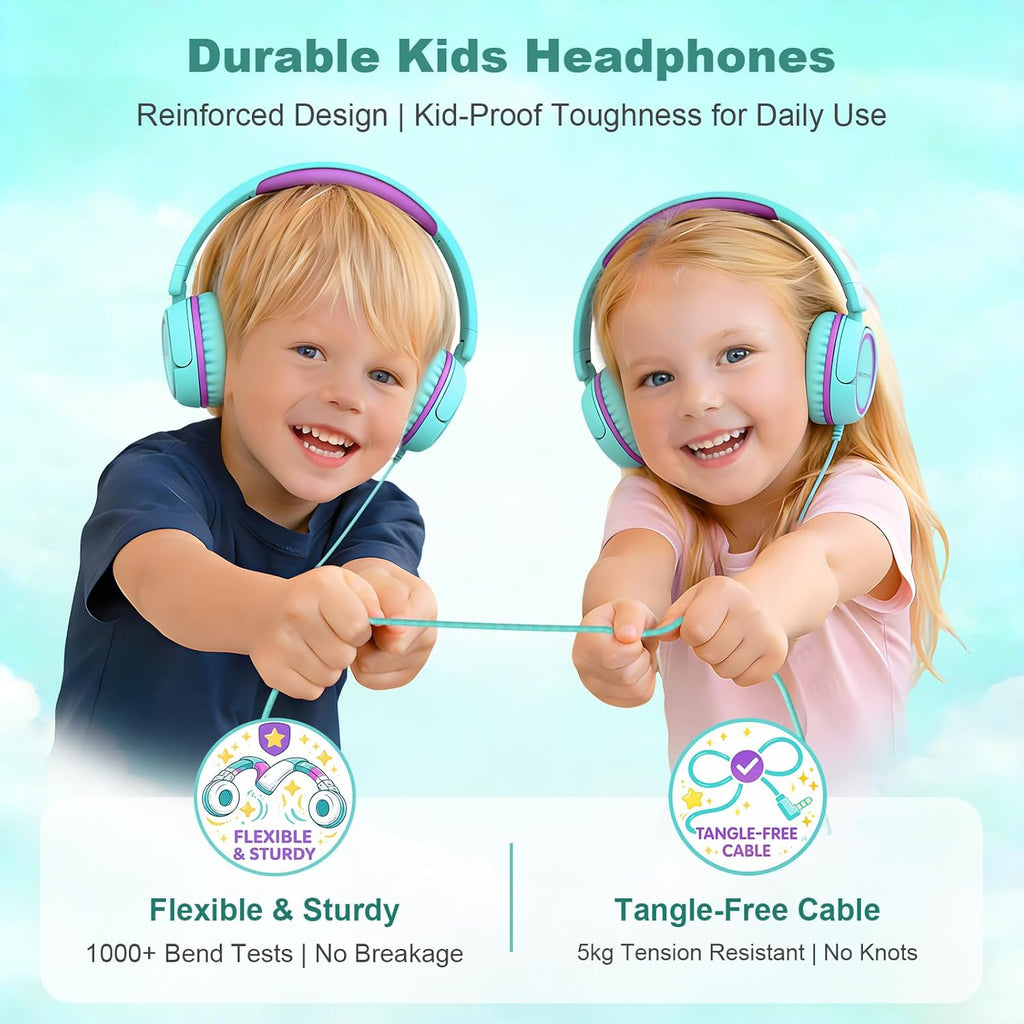 IMYB V1 Kids Headphones. 85dB Wired for School. Toddler 2-12 Boys Girls | Adjustable Foldable Durable Cord. iPad Kindle Tablet Chromebook 3.5mm Ov-Ear for Teens Travel Plane (Green)