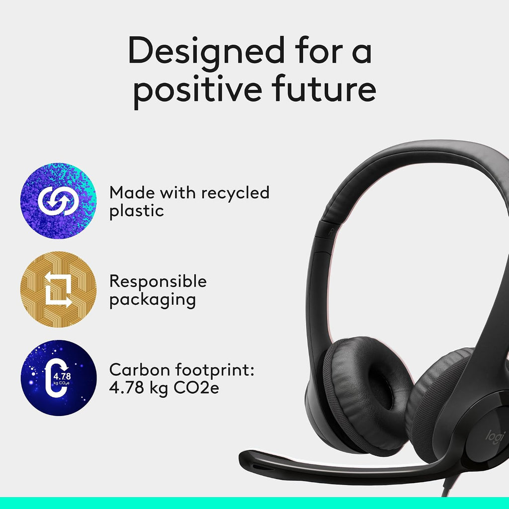Logitech H390 Wired Headset PC/Laptop Stereo Headphones. USB-A. Black | For PC/Laptop. stereo headphones. microphone. in-line controls. works with Chromebook