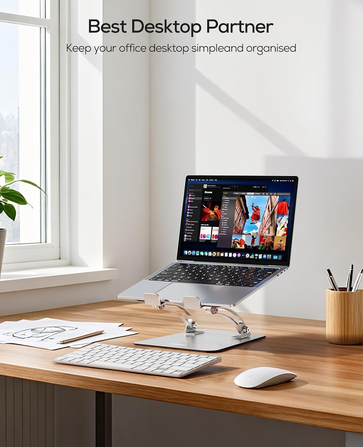 Nulaxy Ergonomic Adjustable Laptop Stand for Desk. Dual Foldable Computer Riser with Advanced Heat-Vent. Heavy-Duty Portable Notebook Holder for Posture Correction. Compatible with Mac 10-16 Laptops