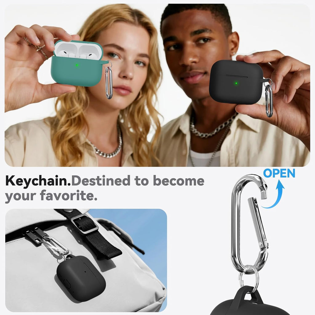 Ljusmicker for AirPods Pro 3 Case 2025 with Cleaner Kit.Black | Soft Silicone Protective Cover for Apple AirPod Pro 3rd Generation Case with Keychain for Women Men.Shockproof