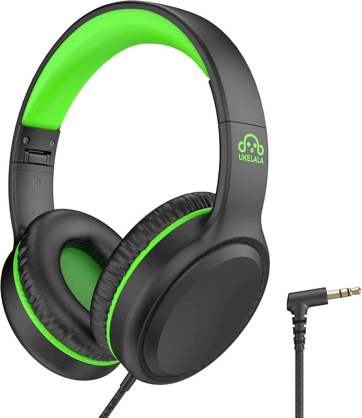 UKELALA U2 Wired Headphones for Kids for School Boys Girls w/ 3.5mm Jack | Foldable Lightweight Corded Head Phones On-Ear Compatible with Chromebooks Laptop Phones for Youth Student Child Black Green