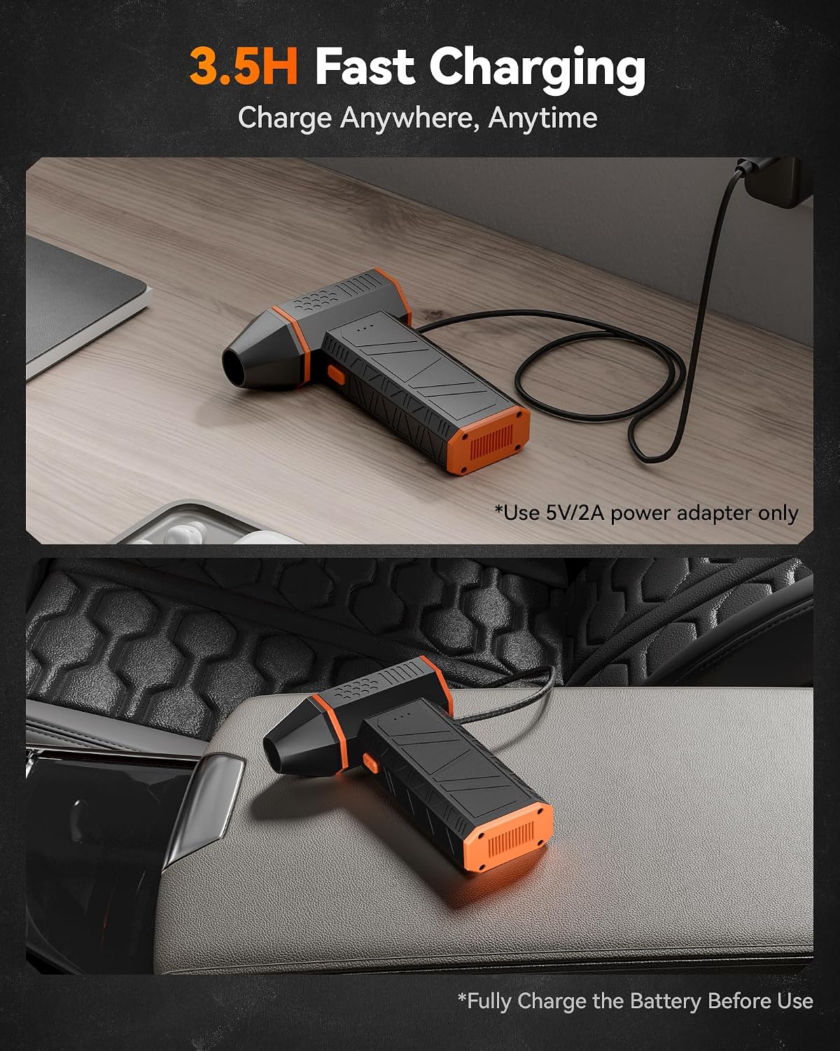 WOLFBOX MegaFlow 50 Compressed Air Duster. 110.000 RPM. 3-Gear Adjustable | Electric. Mini Blower. Fast Charging. Computer. Keyboard. House. Outdoor. Car. 0.45 lb Lightweight. 4 Nozzles