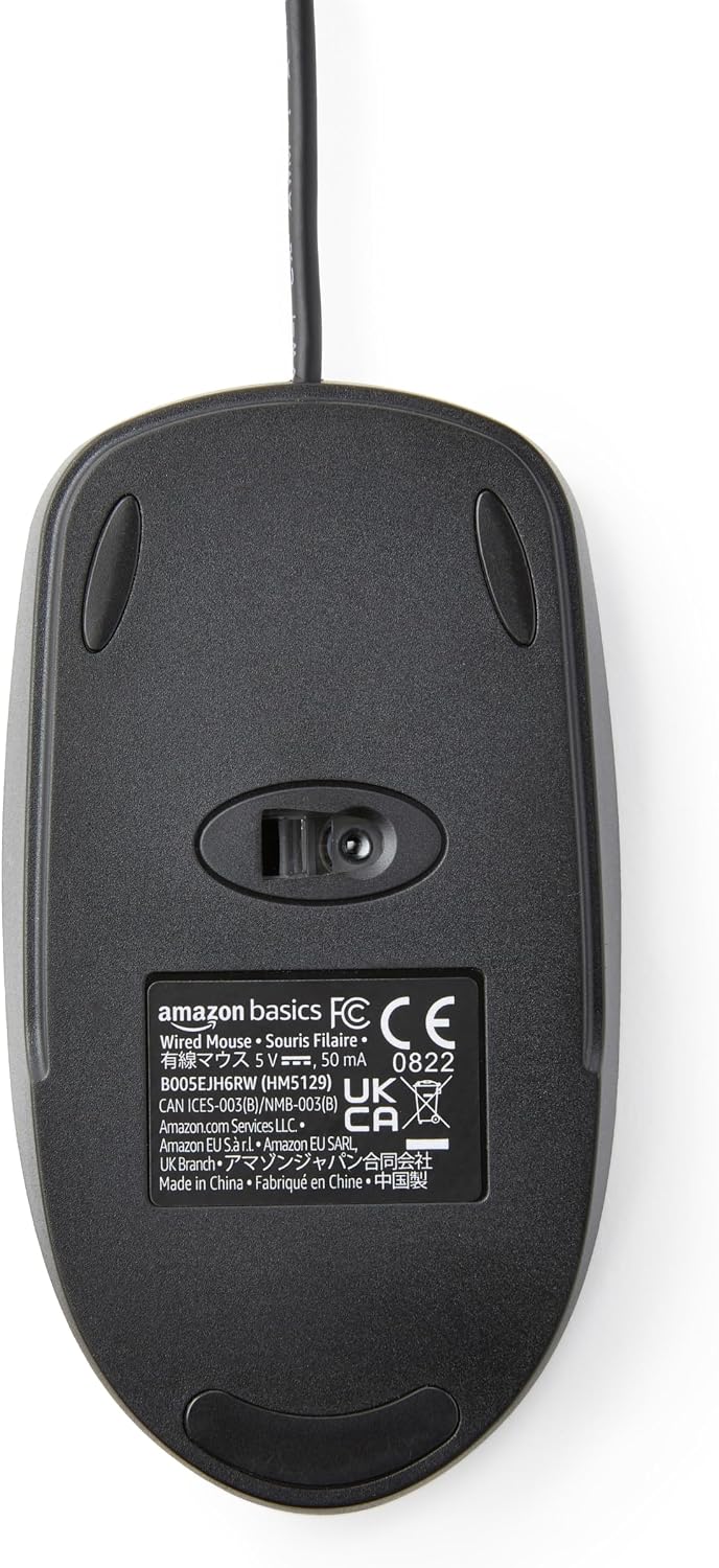 Amazon Basics 3-Button USB Wired Mouse with Responsive Tracking. Plug & Play. Compatible with Windows and Mac. Black