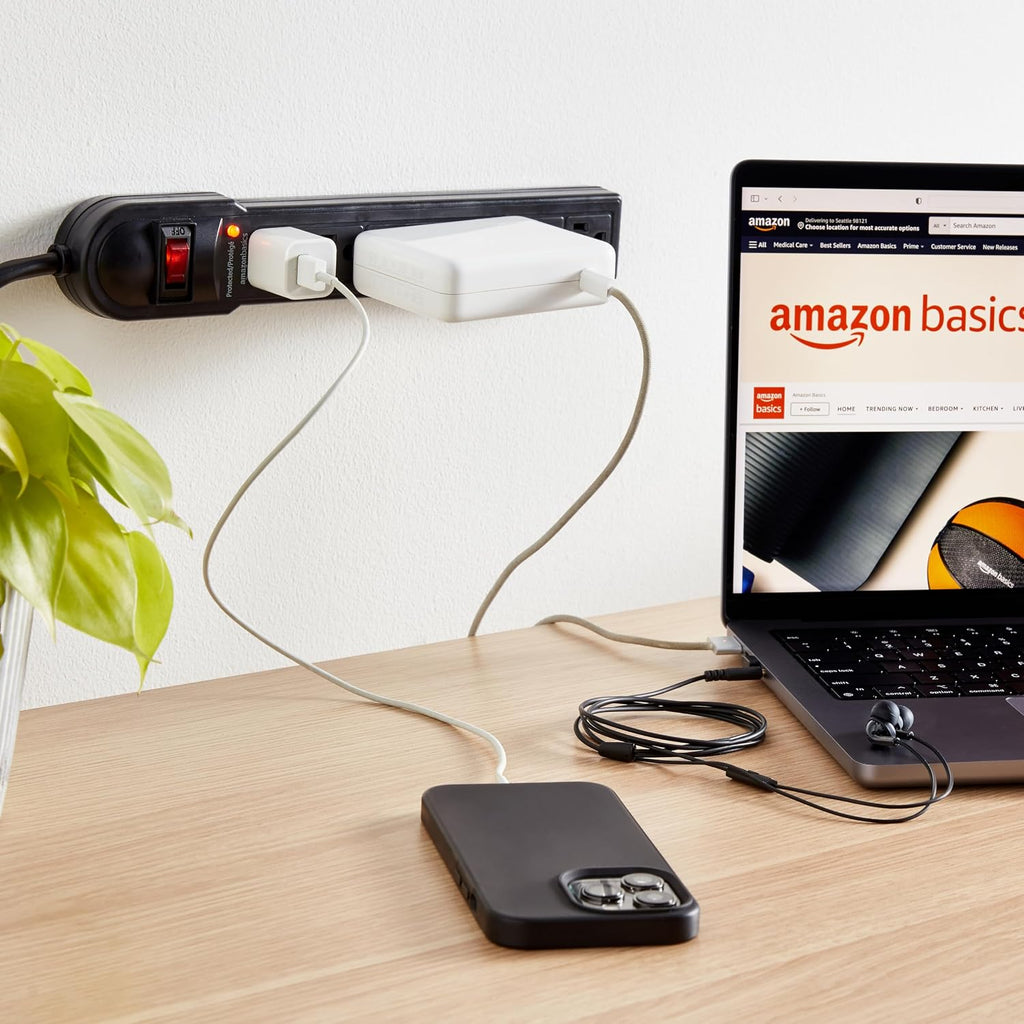 Amazon Basics Surge Protector Power Strip. 6-Outlet. 790 Joules. Circuit Breaker. LED Indicator Light. 6ft Extension Cord. Black