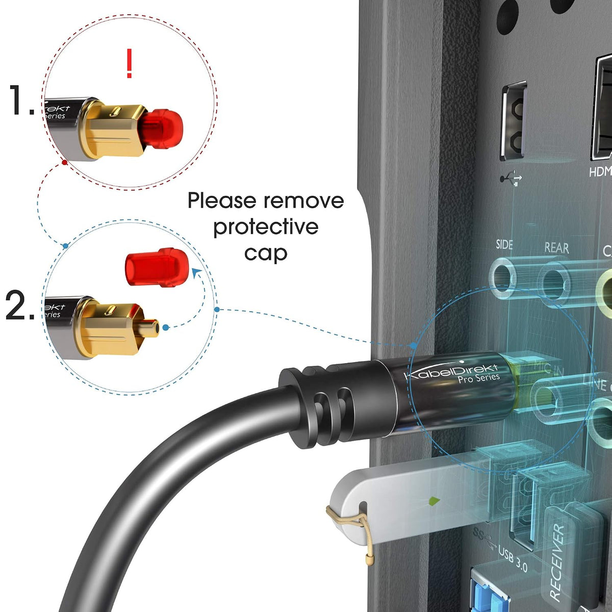 KabelDirekt – Optical Audio TOSLINK Cable – 6ft – Soundbar | Optical digital audio cable