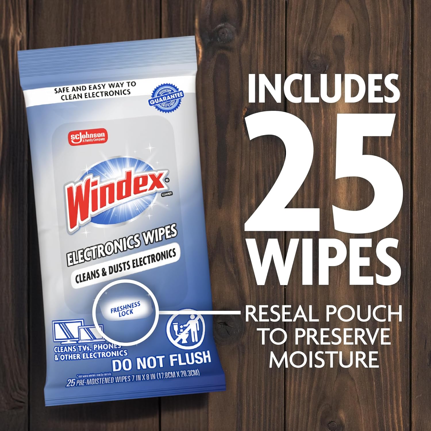 Windex Electronic Cleaning Wipes. Anti-Static & Ammonia-Free. 25 Count | Pre-Moistened Wipes for Monitors. Computer Screens. Laptops. TVs. Phones & More. Resealable Pack with Freshness Lock