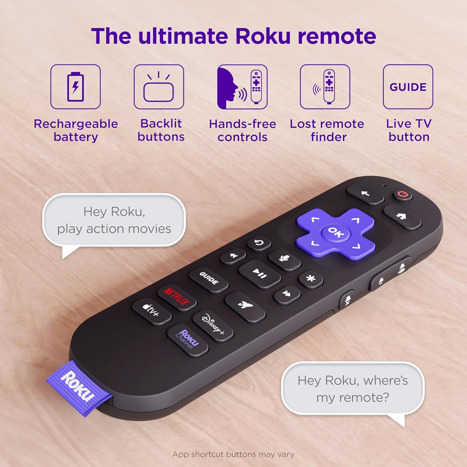 Roku Voice Remote Pro (2nd Ed.). TV Remote Control with Backlit Buttons | Hands-free Voice Controls. Rechargeable. & Lost Remote Finder - Replacement Compatible with All Roku TV. Players & Audio