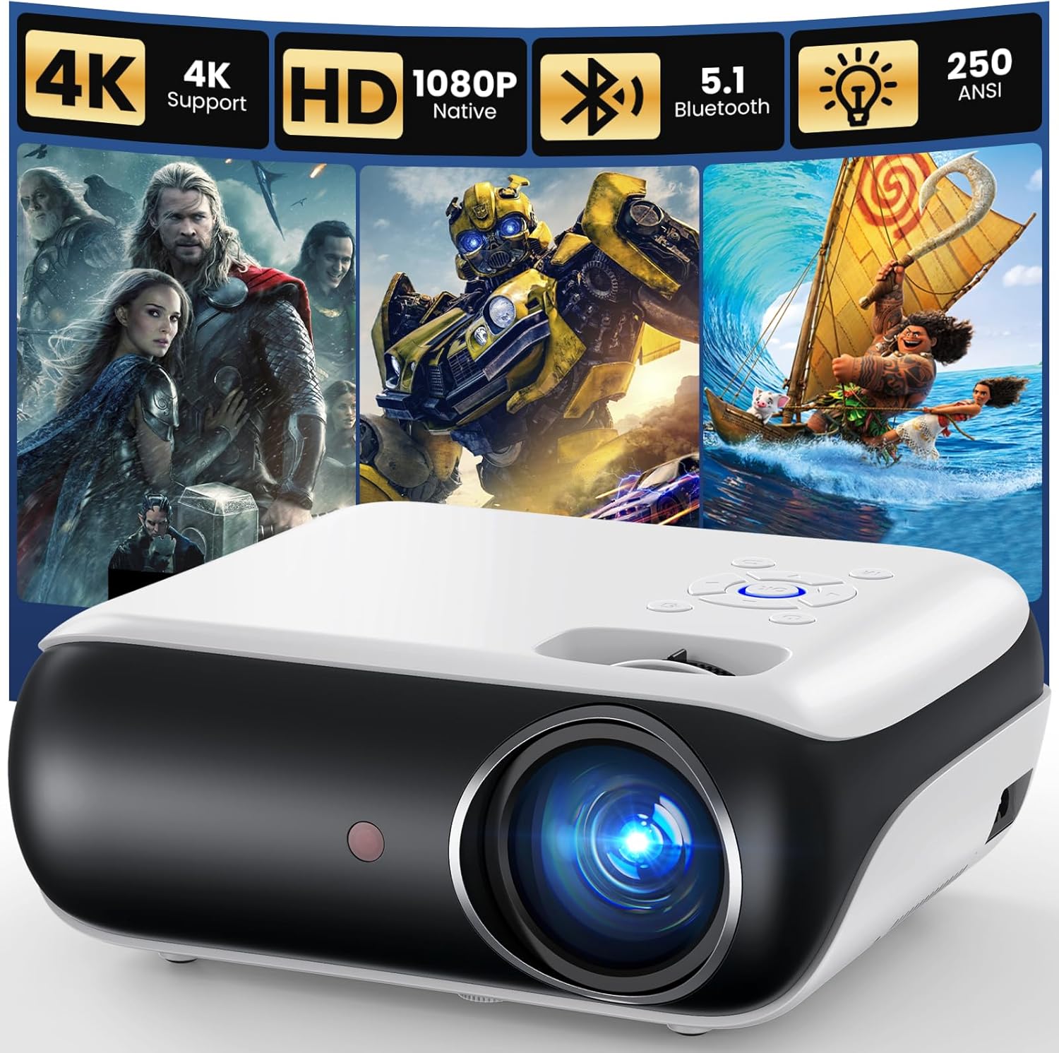 HAPPRUN Native 1080P Outdoor Smart Projector-Standard | Native 1080P • Mini & Portable • Easy Setup • Built-in Speaker • Indoor & Outdoor • Phone. Laptop & PS5 Compatible