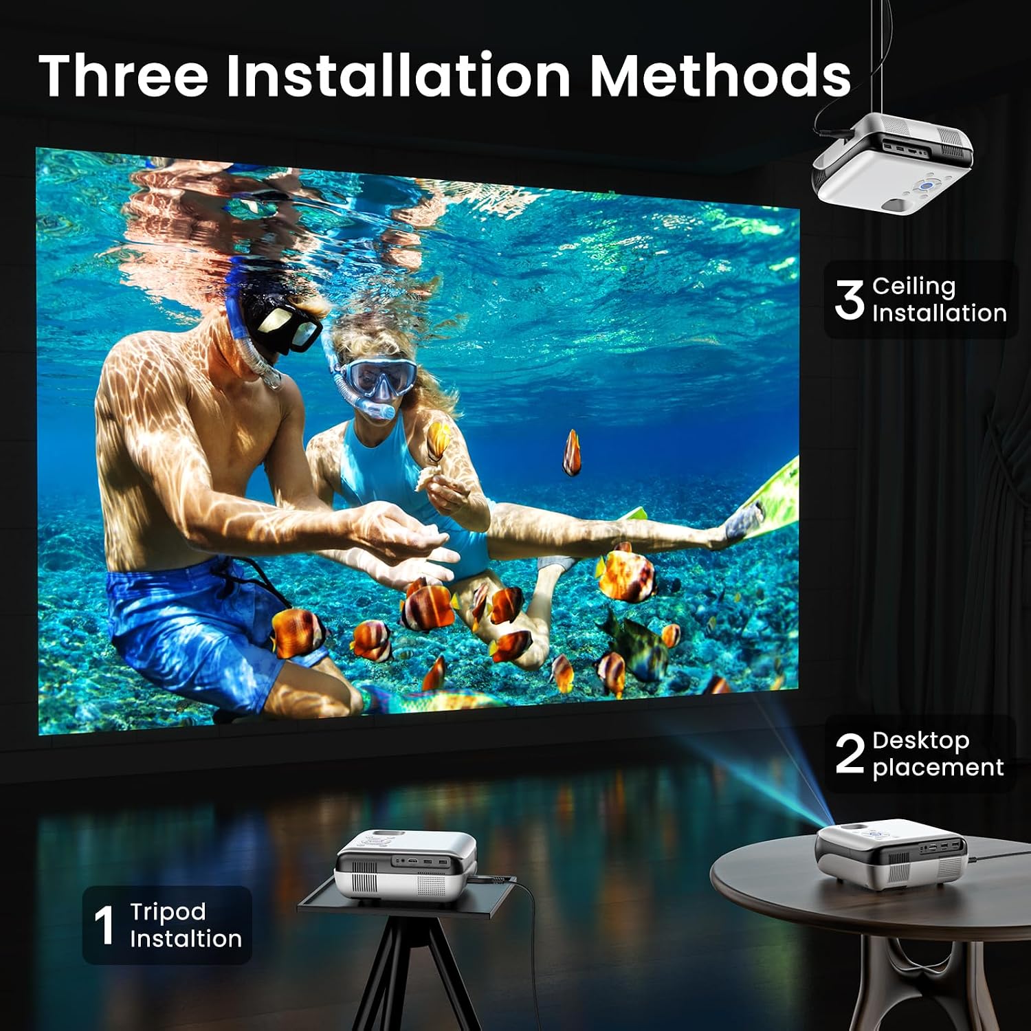 HAPPRUN Native 1080P Outdoor Smart Projector-Standard | Native 1080P • Mini & Portable • Easy Setup • Built-in Speaker • Indoor & Outdoor • Phone. Laptop & PS5 Compatible